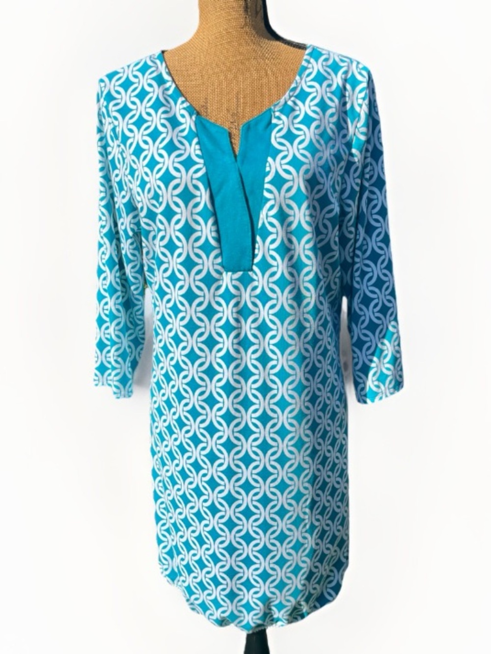 Dotti Geometric Print Shift Dress Tropical Teal White Size Medium